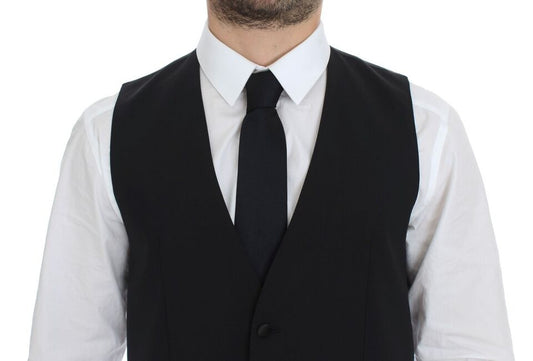 Dolce & Gabbana – Schwarzer Stretch-Westenblazer aus Wolle und Seide