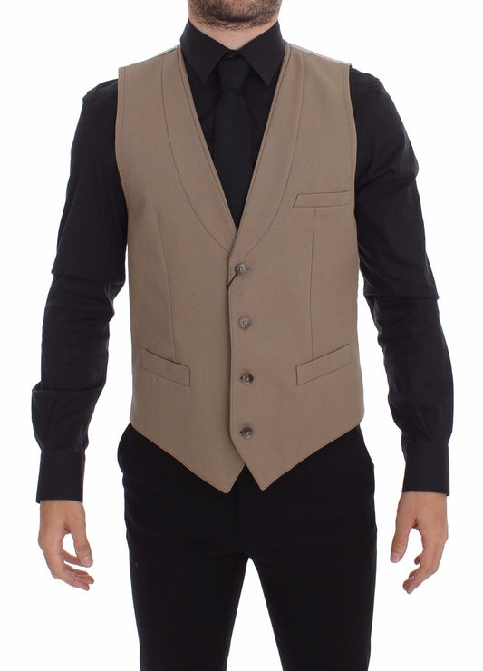 Dolce & Gabbana – Schmal geschnittene Weste aus Baumwolle in Beige mit Knopfleiste vorne