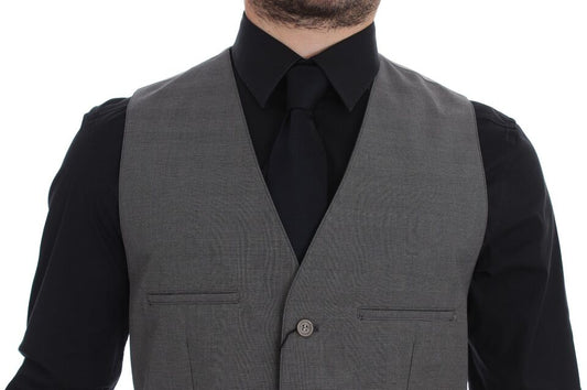 Dolce & Gabbana – Graue Slim Fit-Weste aus Baumwolle mit Knopfleiste vorne