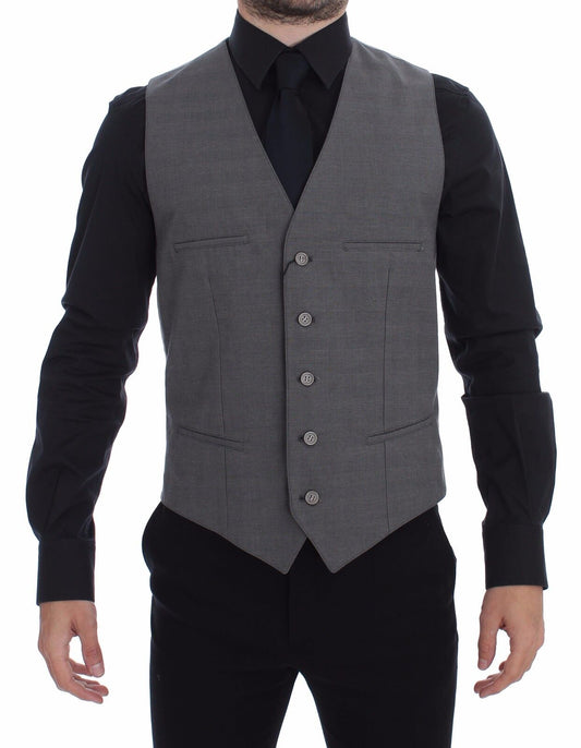 Dolce & Gabbana – Graue Slim Fit-Weste aus Baumwolle mit Knopfleiste vorne