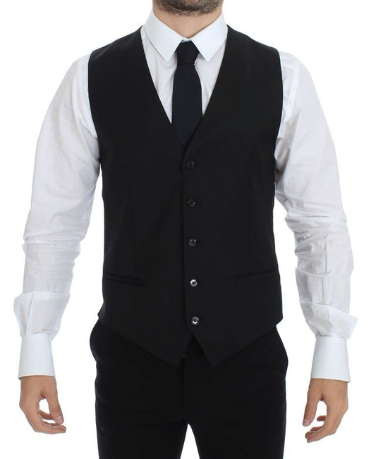 Dolce & Gabbana – Schwarzer Stretch-Westenblazer aus Wolle und Seide