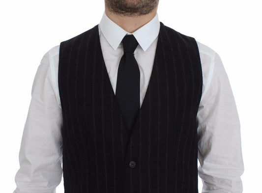 Dolce & Gabbana – Schwarze Weste aus gestreifter Wolle mit Logo