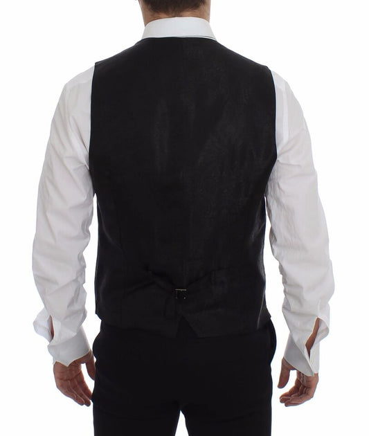 Dolce & Gabbana – Schwarze Weste aus gestreifter Wolle mit Logo