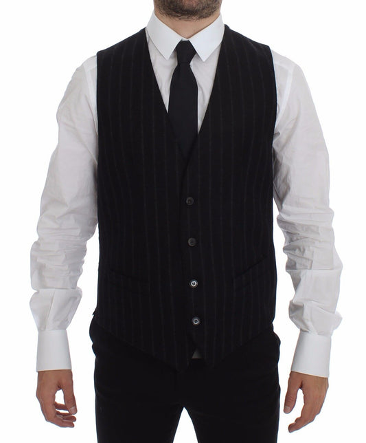 Dolce & Gabbana – Schwarze Weste aus gestreifter Wolle mit Logo
