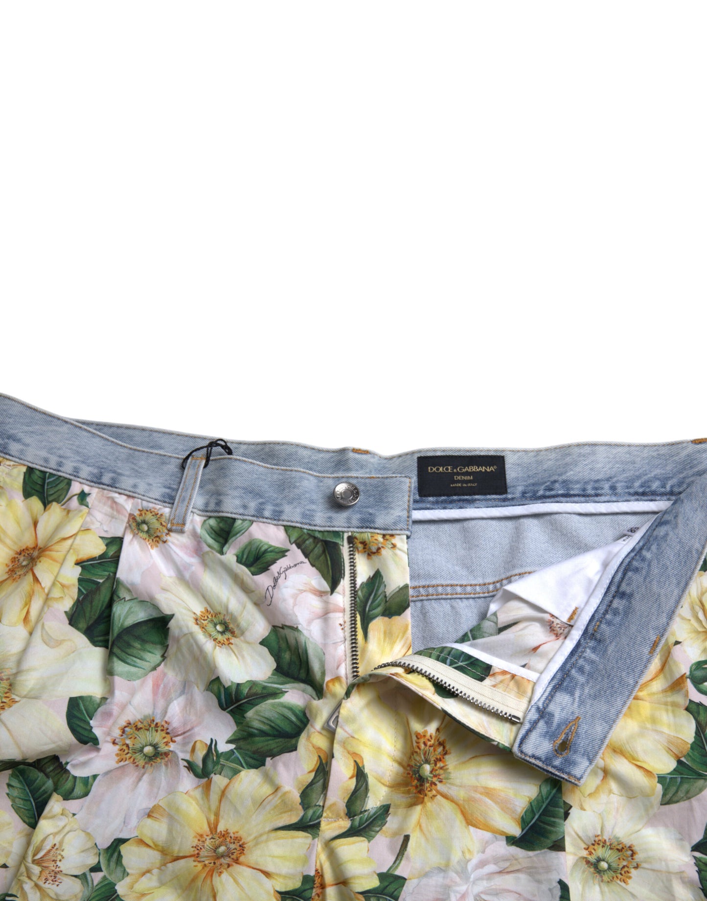 Dolce & Gabbana – Bermudashorts aus Denim mit mehrfarbigem Blumendruck
