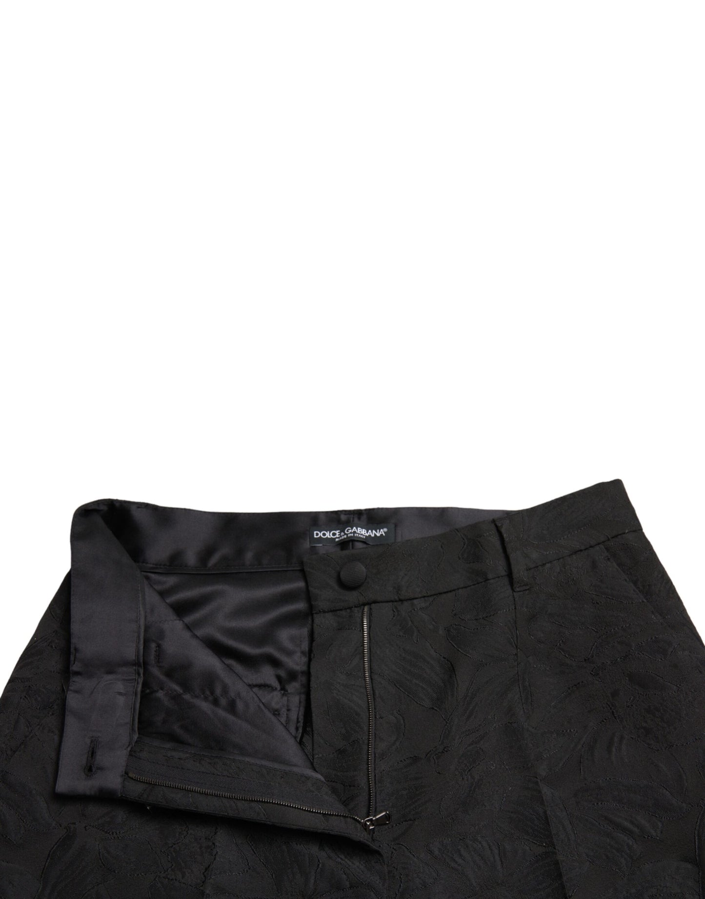 Dolce & Gabbana – Schwarze, hoch taillierte, konisch zulaufende Hose aus Polyester