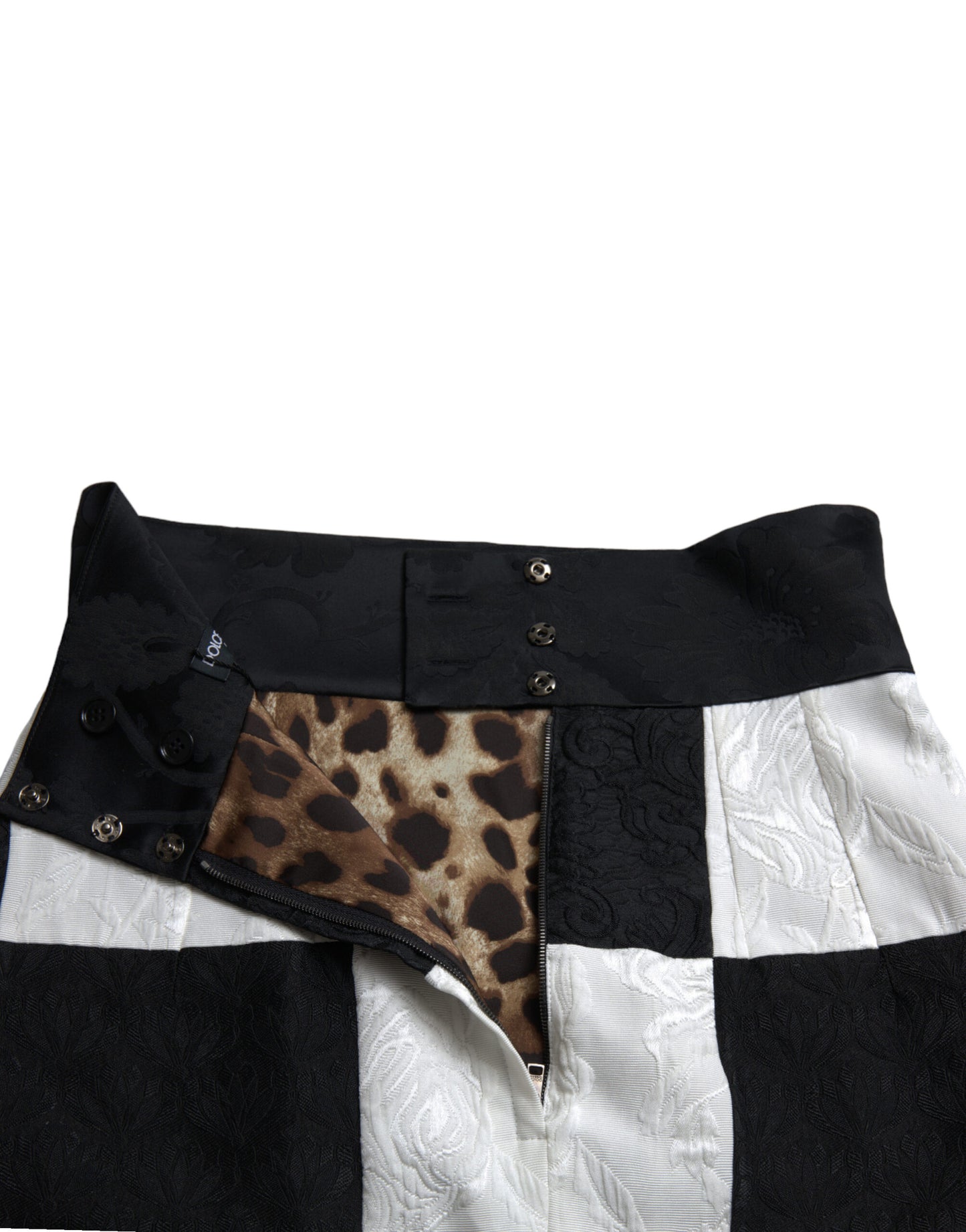 Dolce & Gabbana Schwarz-weißer Brokatrock mit Blumenmuster und hoher Taille