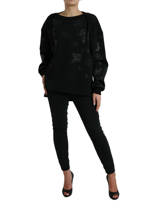 Dolce & Gabbana – Schwarzer Pullover mit floraler Logo-Applikation