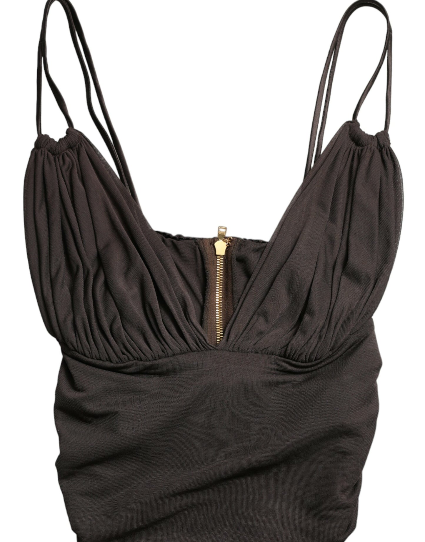 Dolce & Gabbana – Kurzes Tanktop aus Viskose mit tiefem V-Ausschnitt in Braun