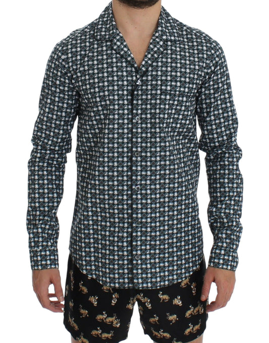 Dolce & Gabbana Pyjamahemd aus Baumwolle mit grünem Hut-Print, Nachtwäsche