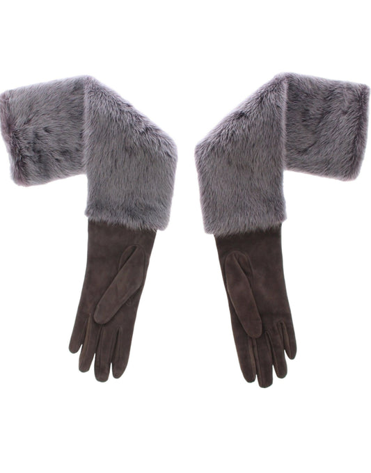 Dolce & Gabbana Graue Handschuhe aus Nerzfell und Lammfell