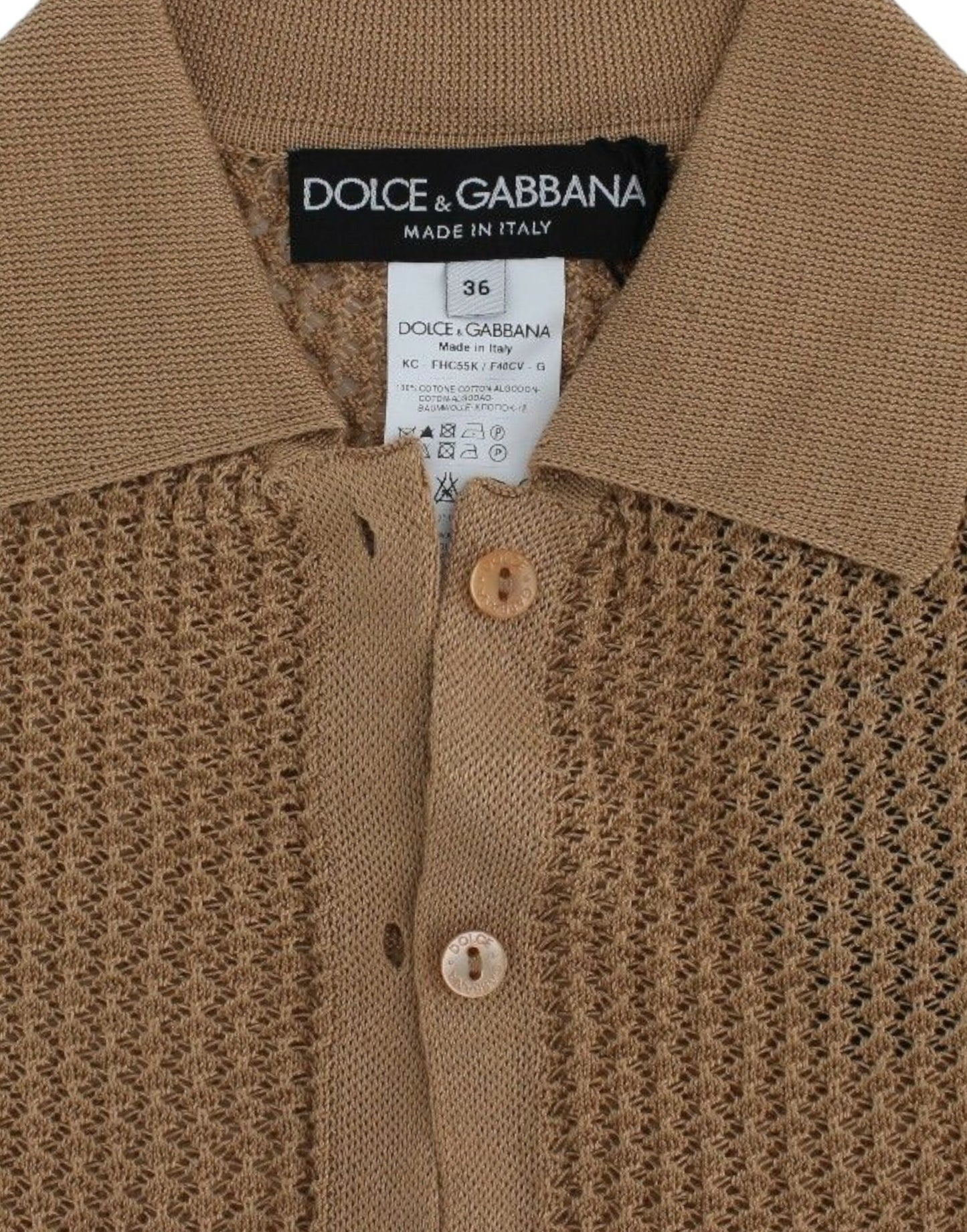 Dolce & Gabbana Beige gestrickter Polo-Cardigan aus Baumwolle