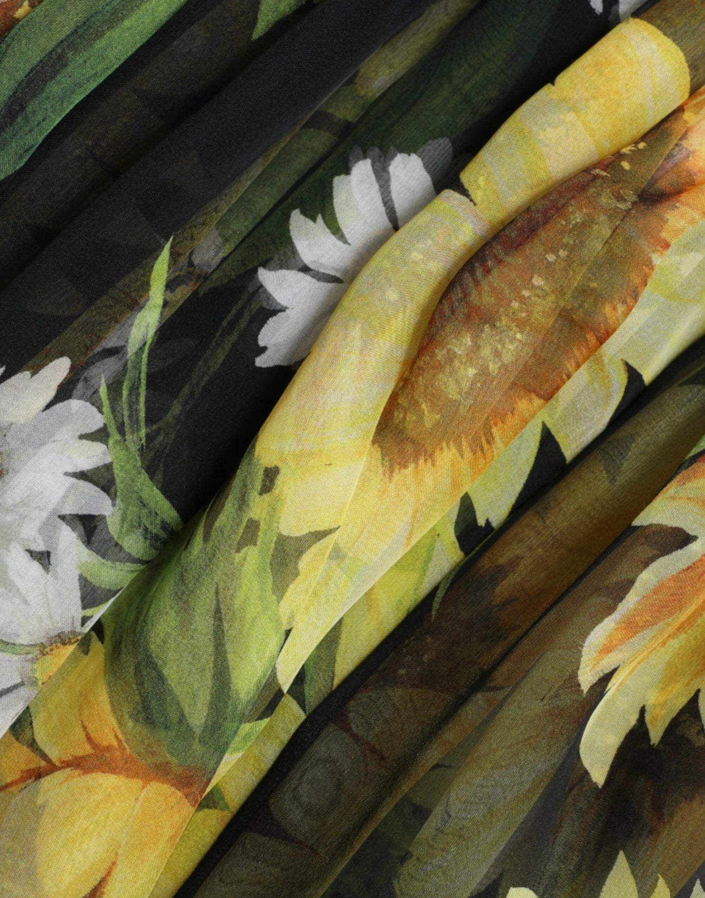 Dolce & Gabbana Schwarzes A-Linien-Maxikleid mit Sonnenblumen-Plissee