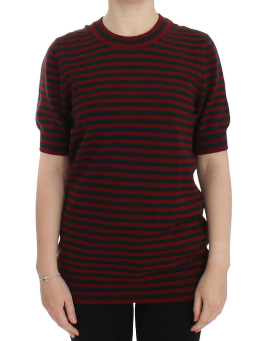 Dolce & Gabbana Rot-Grauer Kaschmir-Kurzarmpullover