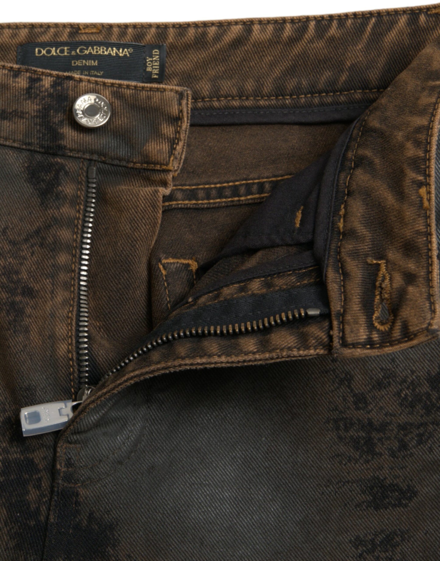 Dolce & Gabbana Braune BOYFRIEND-Jeans aus Baumwolldenim mit mittlerer Taille