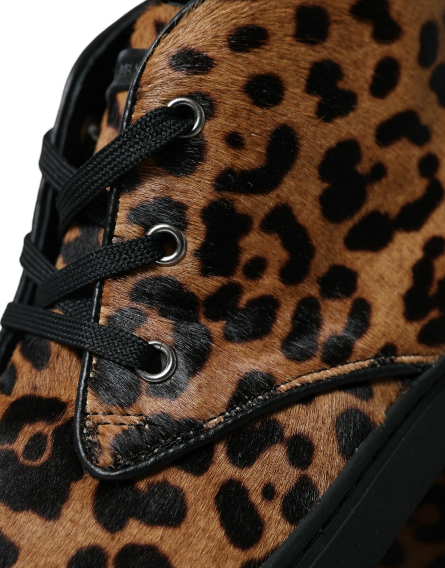 Dolce & Gabbana Braune Sneakers aus Ponyhaarleder mit Leopardenmuster