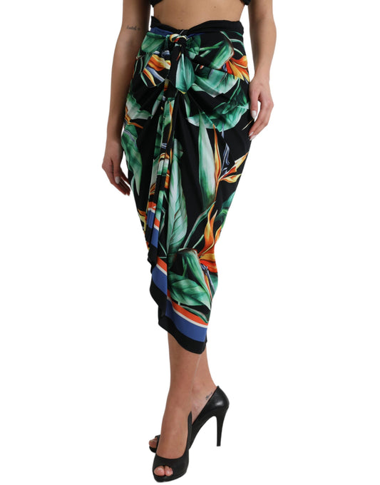 Dolce & Gabbana – Schwarzer Strelitzia-Wickelrock mit hoher Taille
