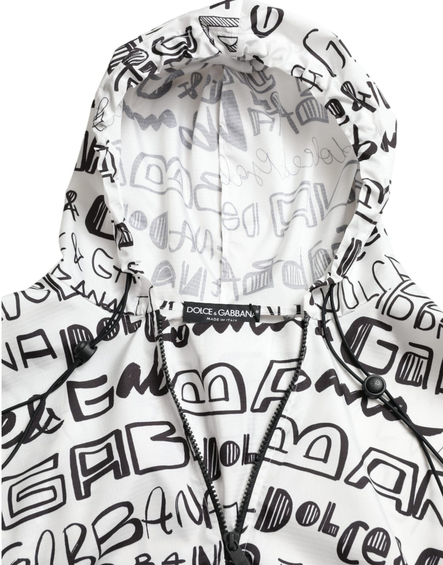 Dolce & Gabbana – Weißes Blouson-T-Shirt mit Kapuze und Logo-Print
