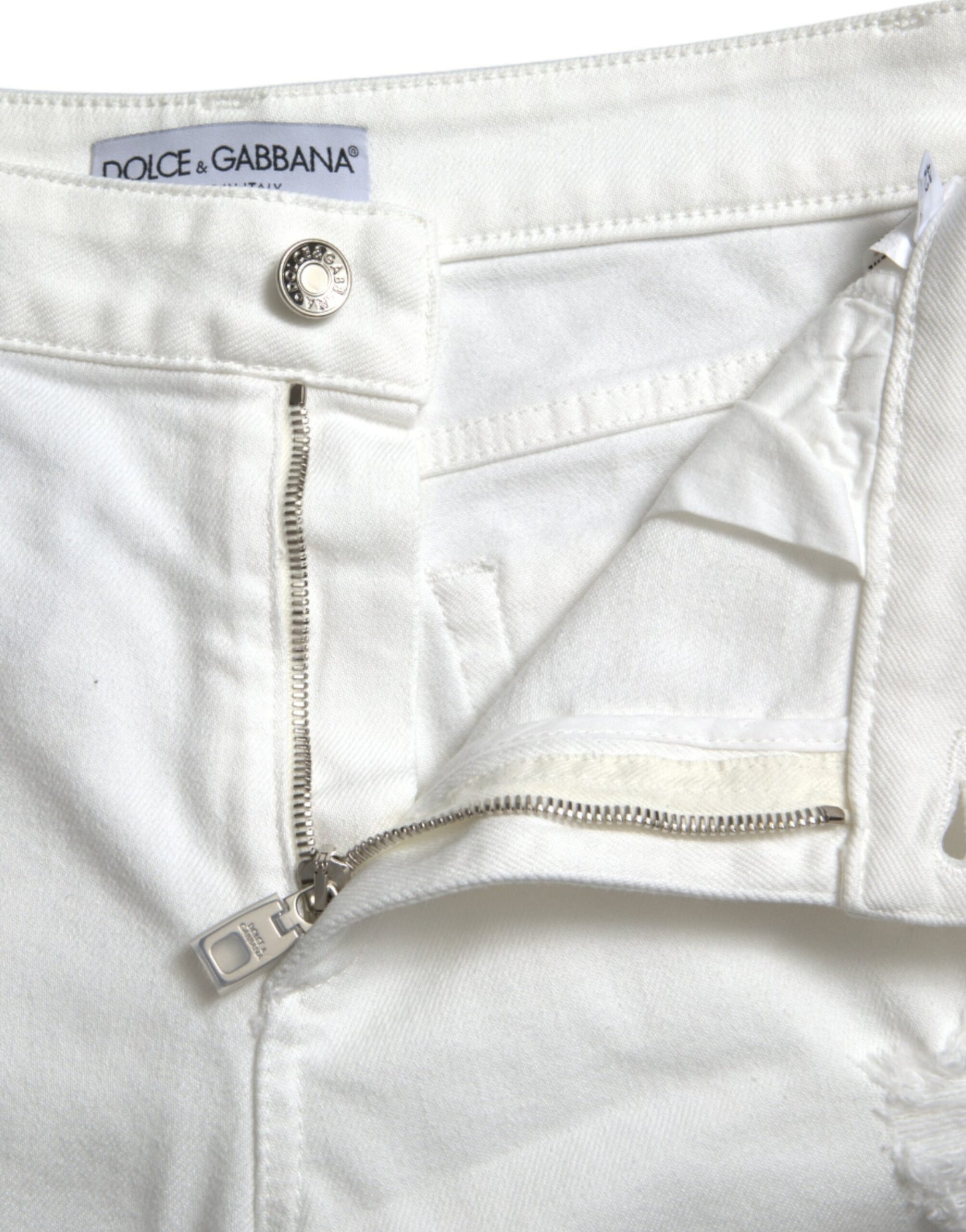 Dolce & Gabbana – Weiße, verkürzte Jeans aus Baumwolle mit weitem Bein