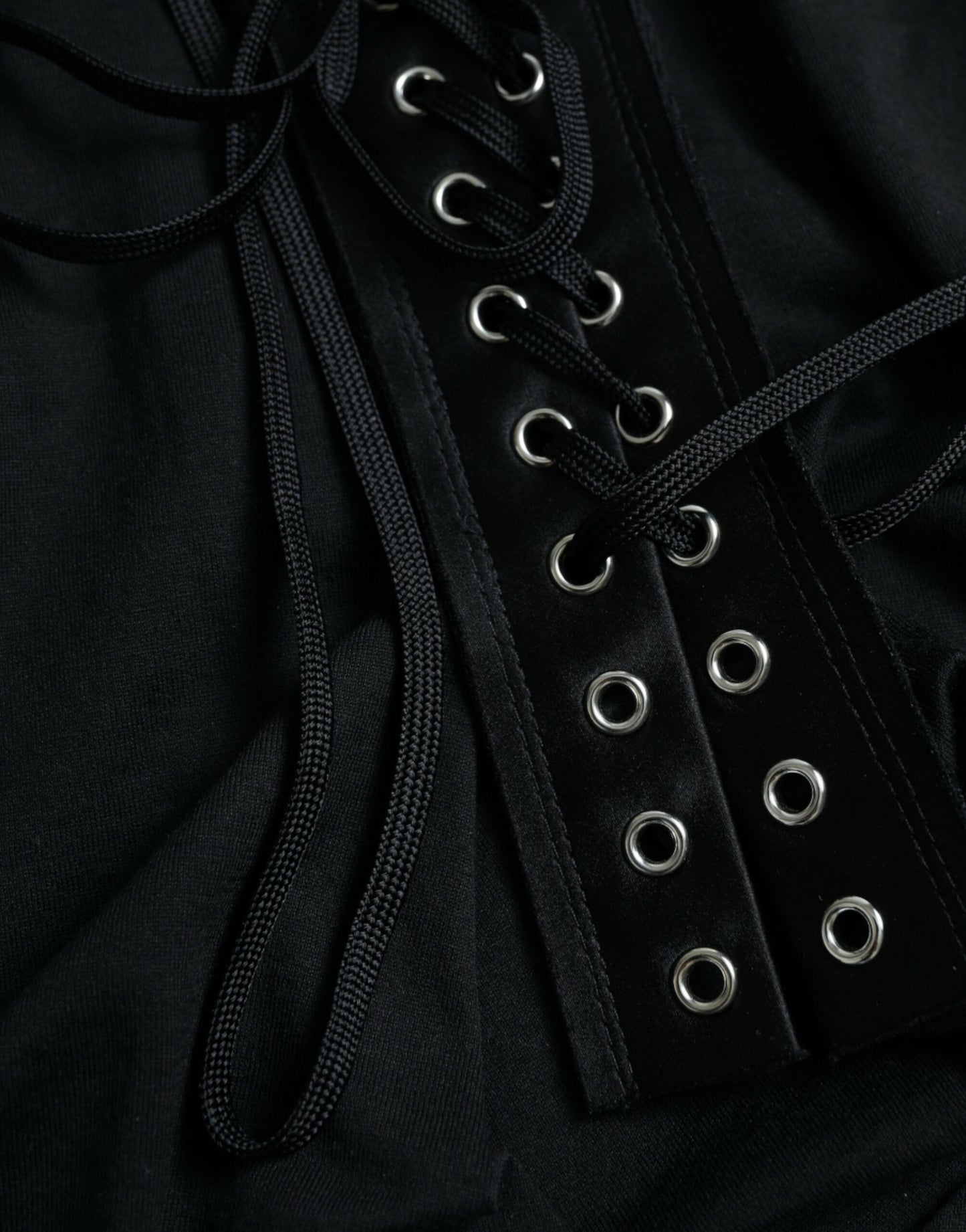 Dolce & Gabbana – Schwarzes Tanktop aus Baumwolle mit Schnürung und Rundhalsausschnitt und Logo