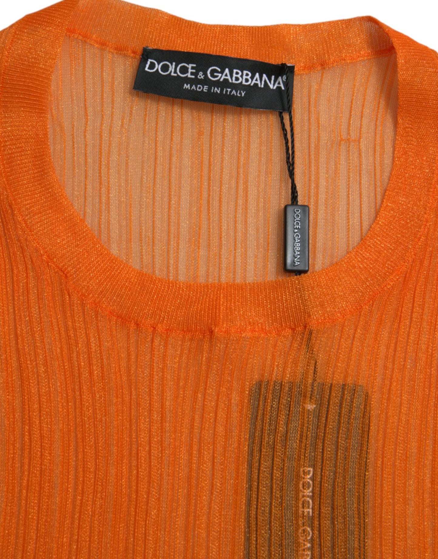 Dolce & Gabbana – Orangefarbenes, durchsichtiges Tanktop mit Rundhalsausschnitt