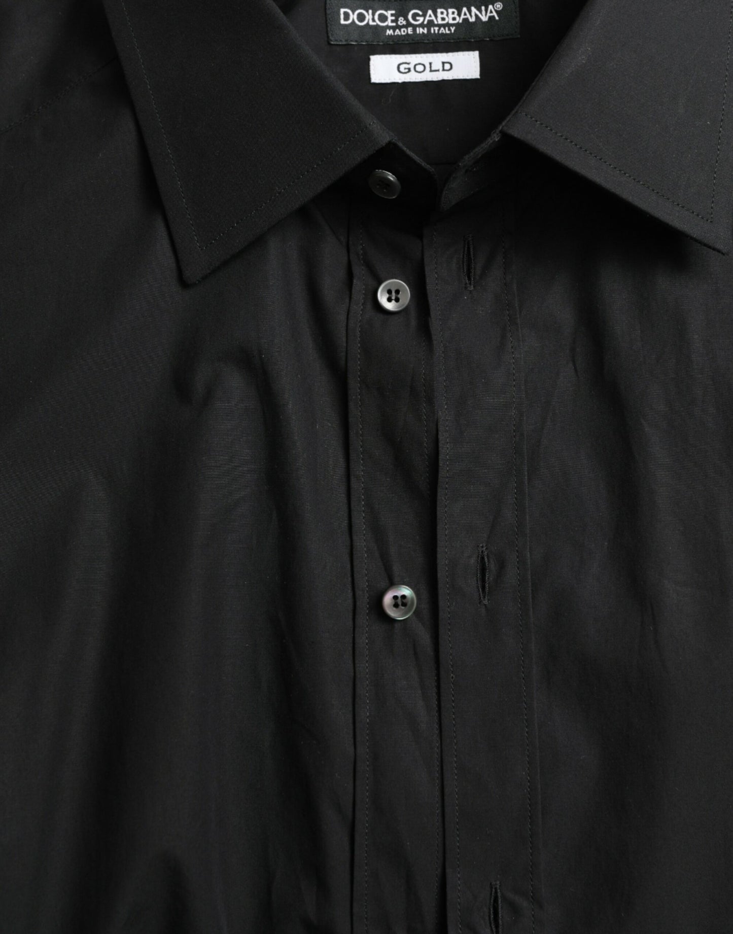 Dolce & Gabbana Schwarzes Herren-Formalhemd aus Baumwolle in Gold