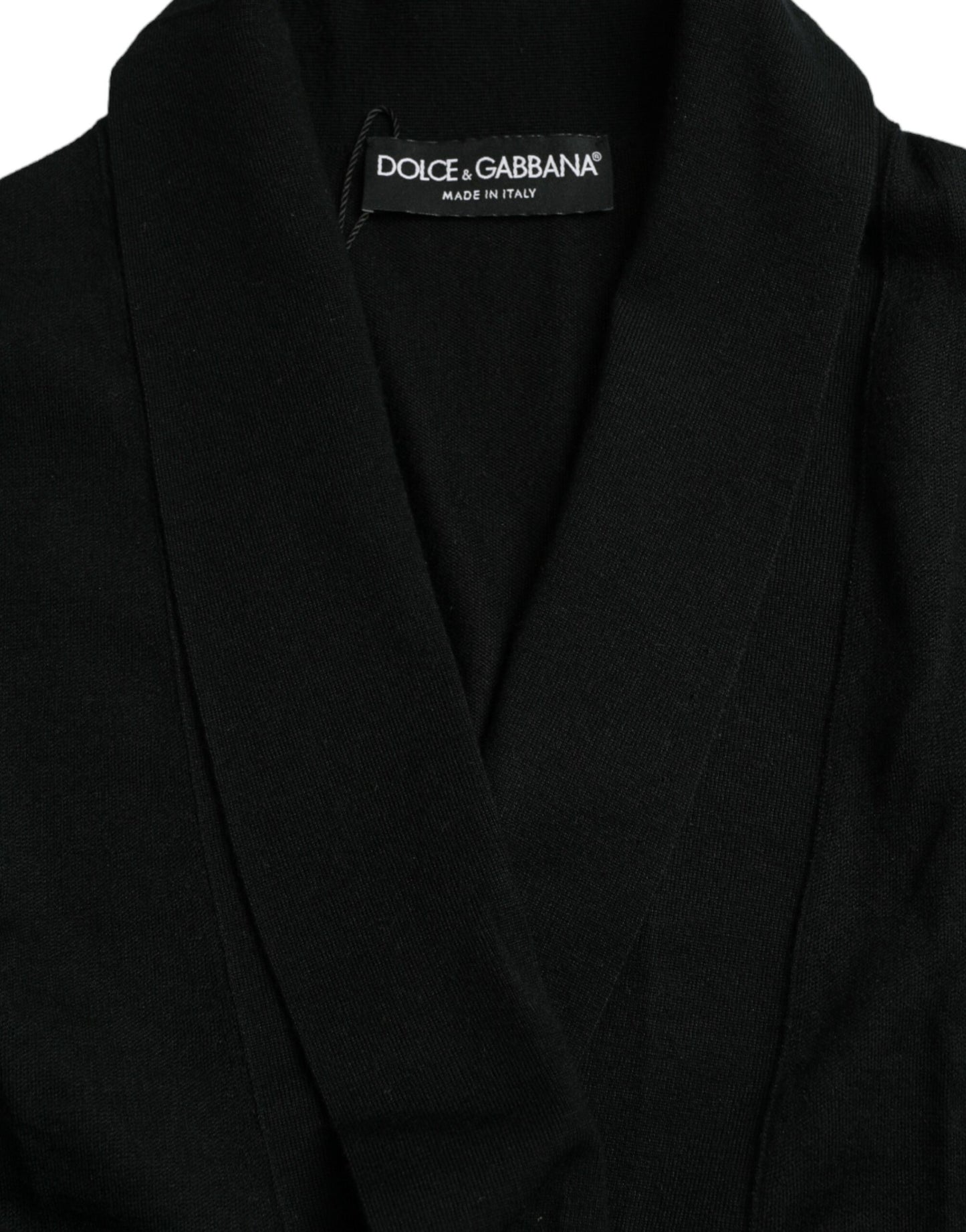Dolce & Gabbana – Langärmliger Wickelmantel aus schwarzem Kaschmir mit Gürtel