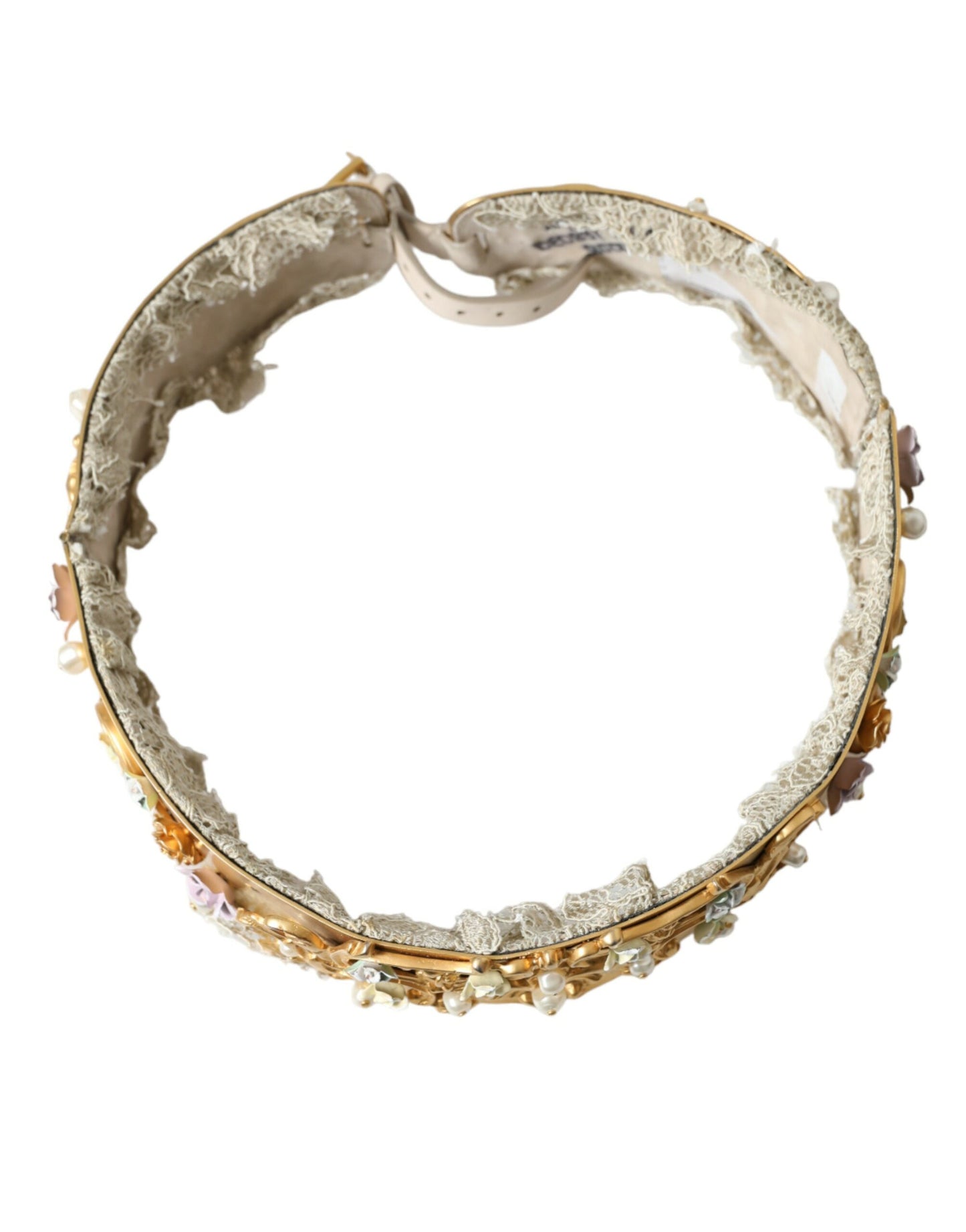 Dolce & Gabbana – Gürtel aus goldfarbenem Messing mit Kunstperlen und Blumenverzierung