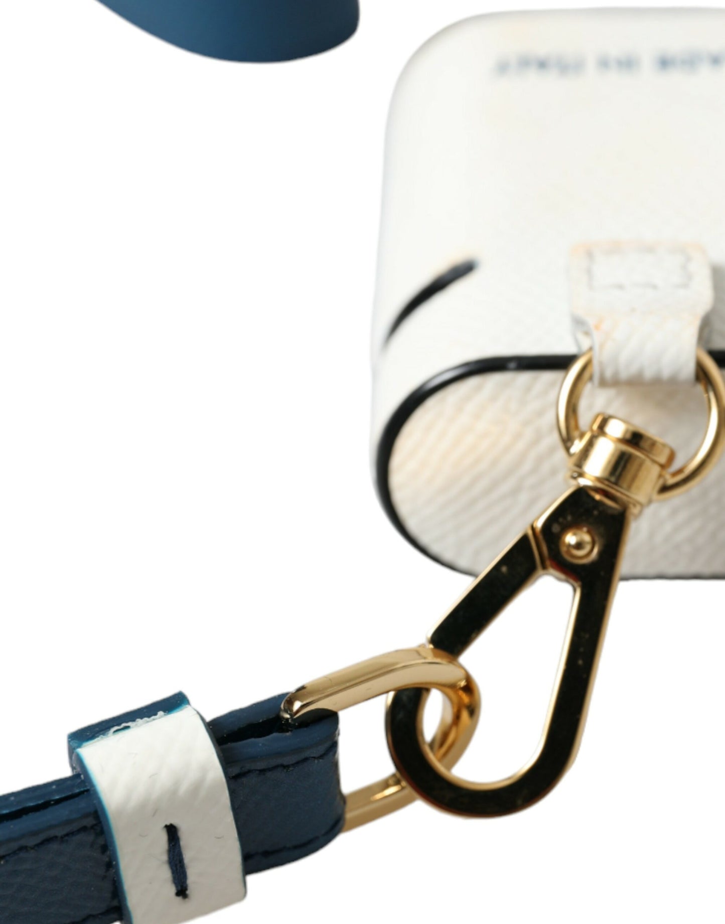 Dolce & Gabbana – Airpods-Hülle mit Logo-Print-Riemen aus weiß-blauem Kalbsleder