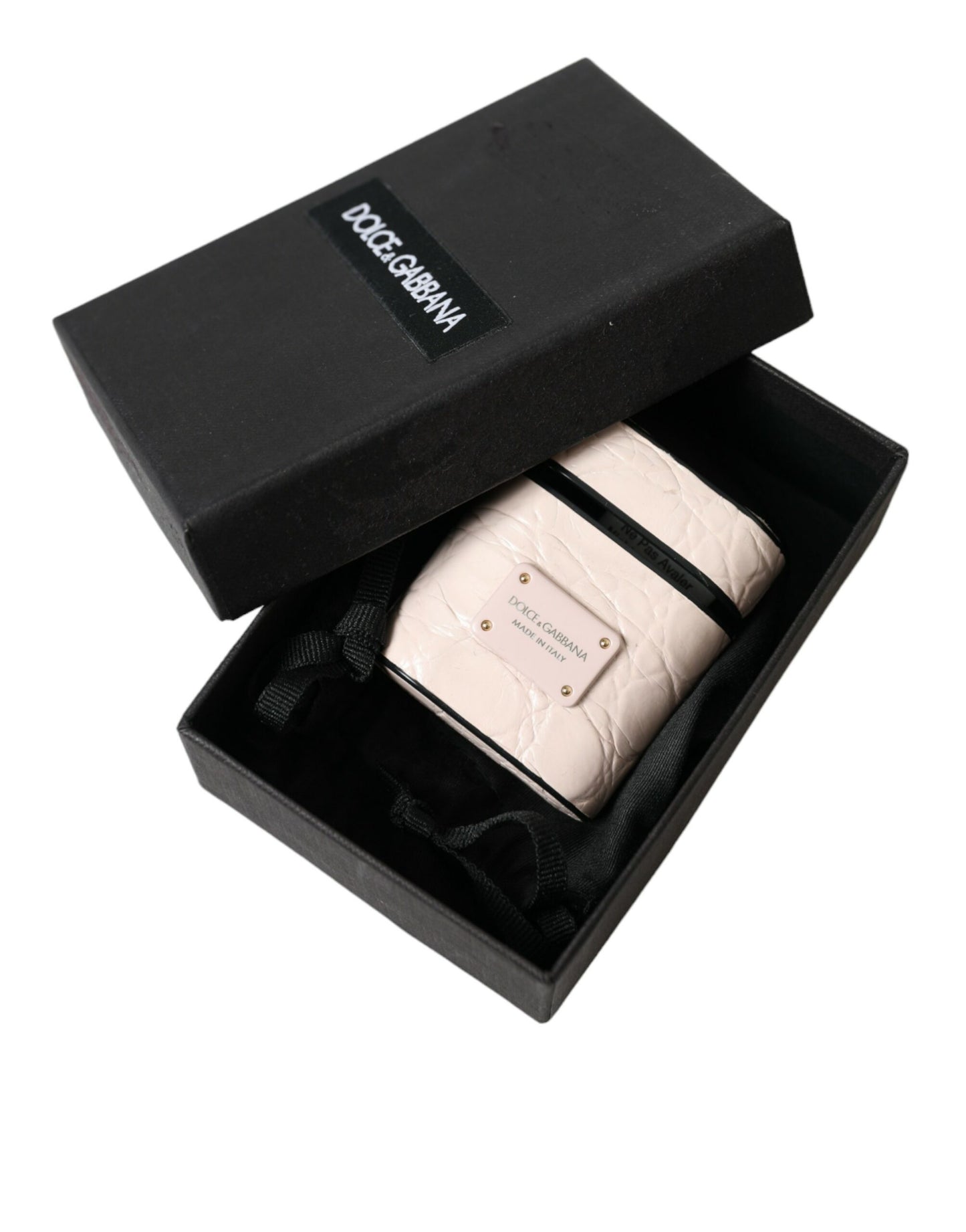 Dolce & Gabbana – Airpods-Hülle aus hellrosa Kalbsleder mit Metall-Logoplakette