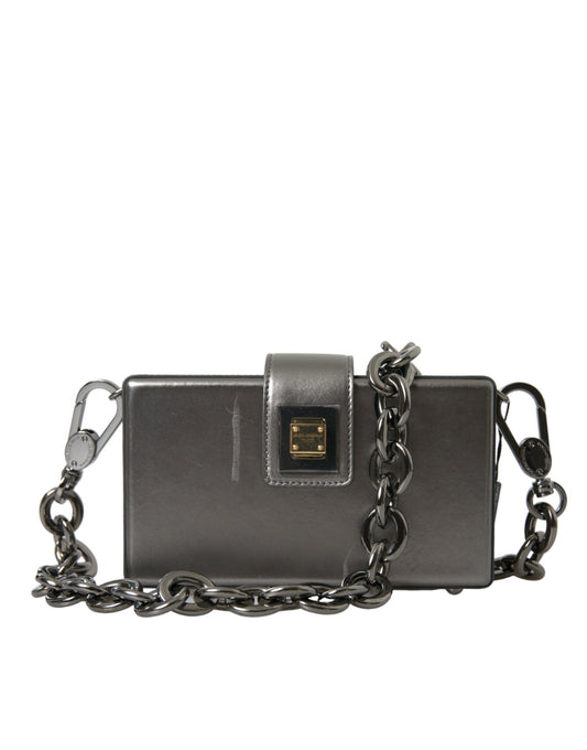 Dolce & Gabbana DG BOX Umhängetasche aus Kalbsleder in Metallic-Grau