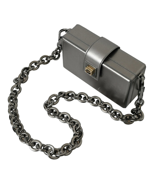 Dolce & Gabbana DG BOX Umhängetasche aus Kalbsleder in Metallic-Grau