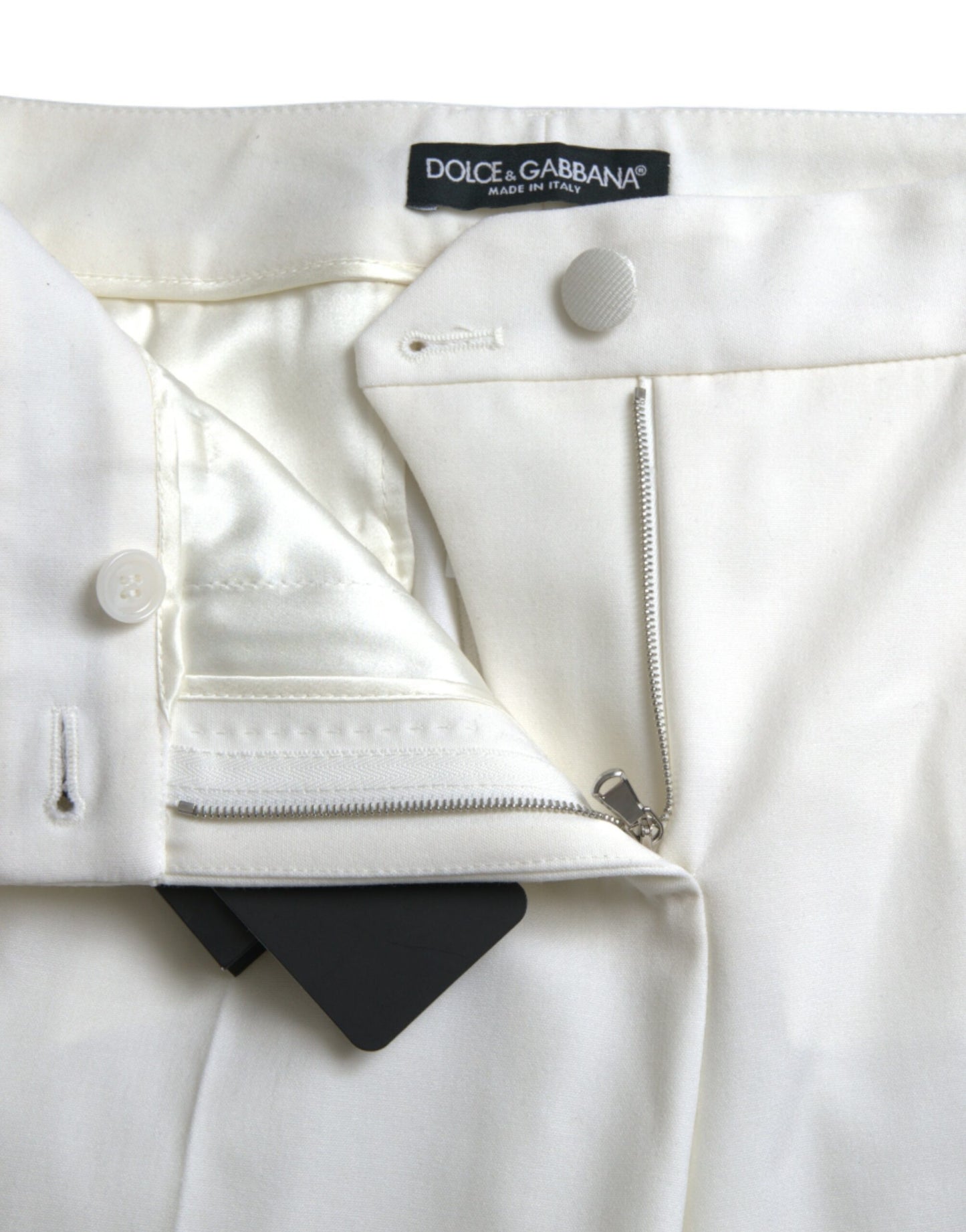 Dolce & Gabbana – Weiße, schmal zulaufende Wollhose mit mittlerer Taille
