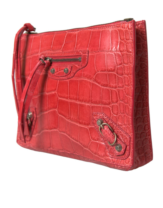 Balenciaga Rote Exotische Haut Leder Klassische Tasche Geldbörse Handgelenk Tasche