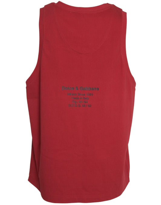 Dolce & Gabbana – Rotes, ärmelloses Tank-T-Shirt mit Leopardenmuster