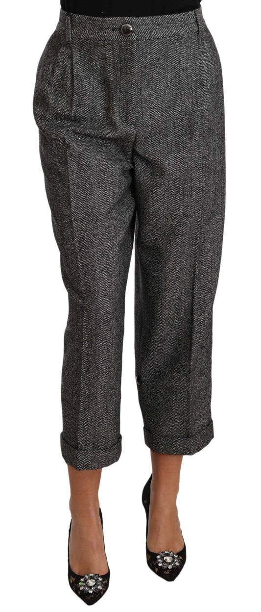 Dolce & Gabbana – Graue, plissierte, verkürzte Wollhose