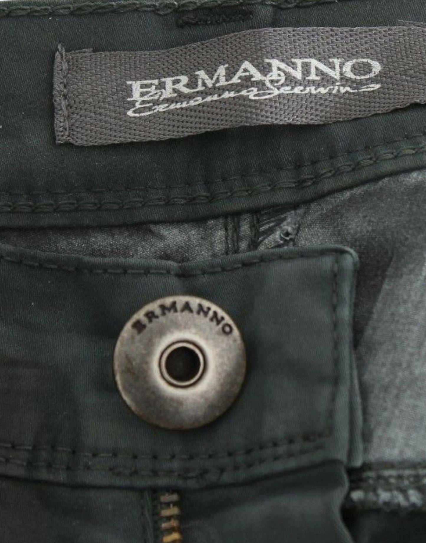 بنطلون جينز ضيق أخضر من Ermanno Scervino بساق مستقيمة ومطاطة