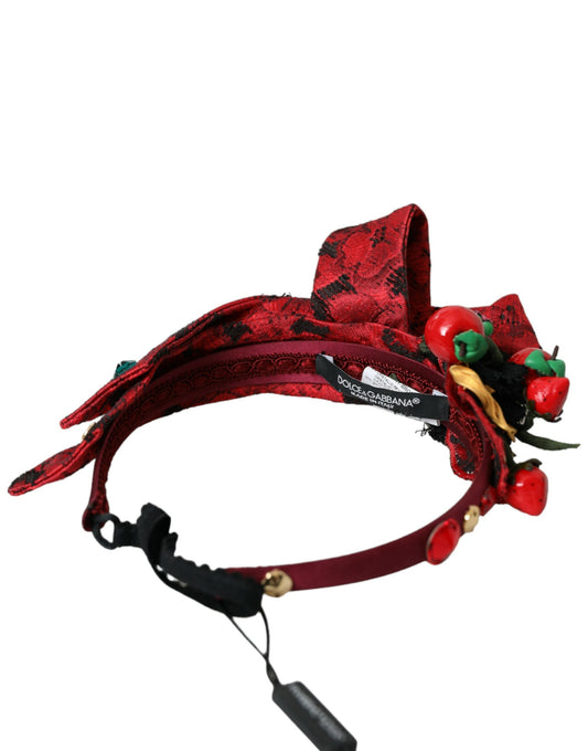 Dolce & Gabbana Red Cherry Sicily Verziertes Damen Haarband Diadem
