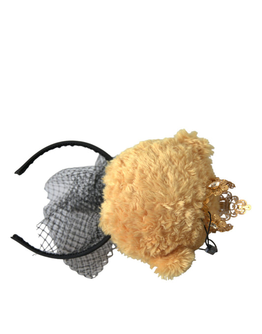 Dolce & Gabbana Brauner Teddybär Gold Kristall Krone Haarband Diadem