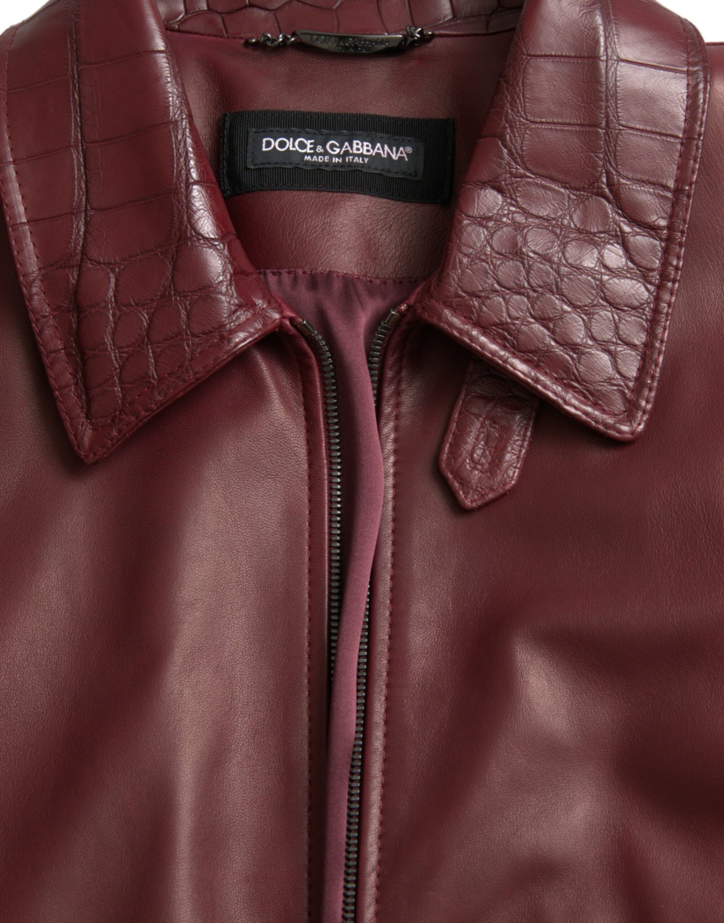 Dolce & Gabbana – Kastanienbraune Bikerjacke aus exotischem Leder mit Reißverschluss
