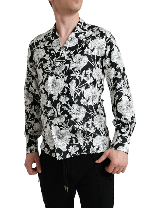 Dolce & Gabbana – Freizeithemd mit Knopfleiste und Blumenmuster in Schwarz und Weiß
