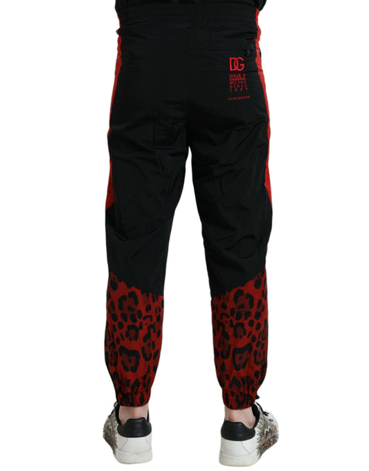 Dolce & Gabbana – Jogginghose aus Nylon mit Leopardenmuster in Schwarz und Rot