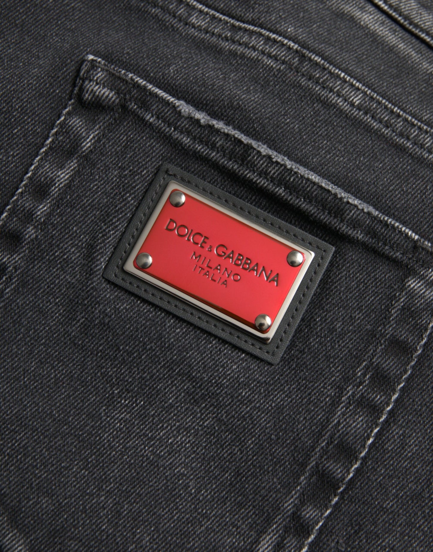 Dolce & Gabbana – Graue Skinny-Jeans aus Baumwollstretch mit Logo