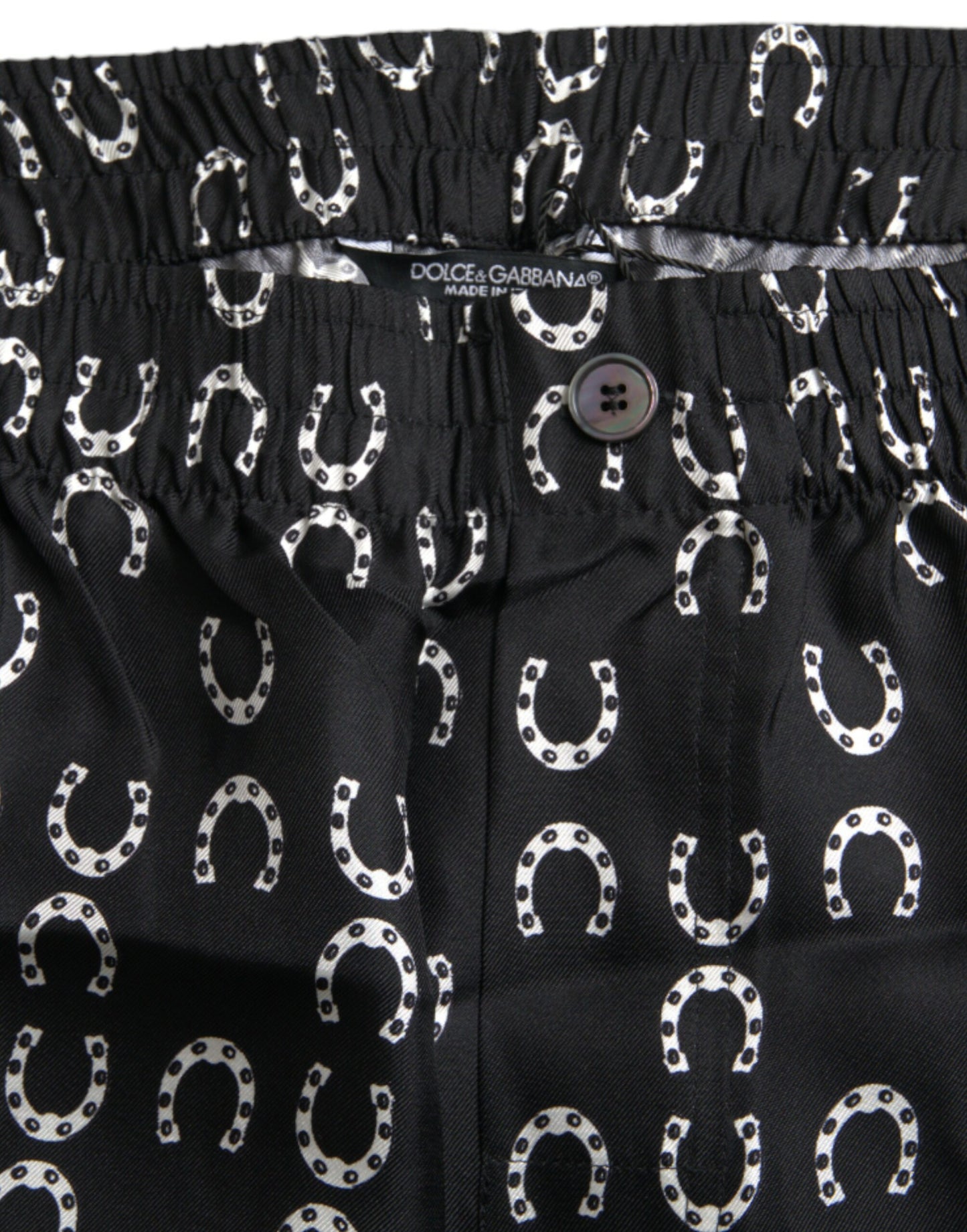 Dolce & Gabbana Schwarze Seidenhose mit Hufeisenmuster