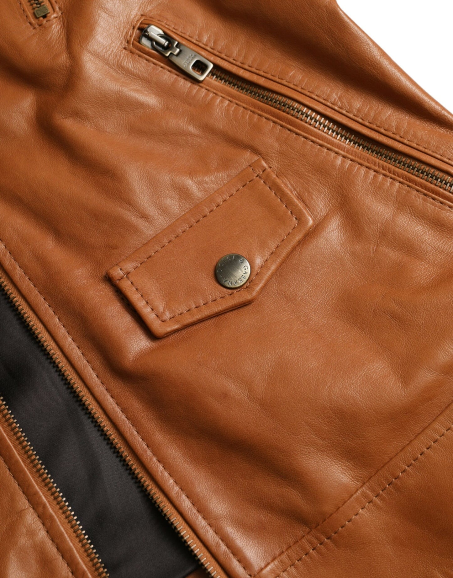 Dolce & Gabbana – Blousonjacke aus braunem Lammleder mit durchgehendem Reißverschluss