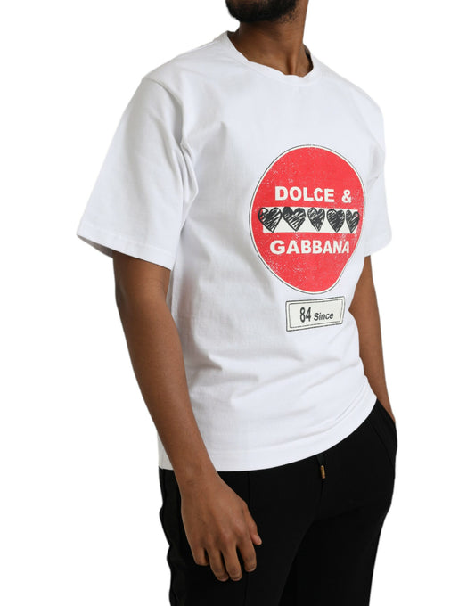 Dolce & Gabbana – Weißes, kurzärmliges T-Shirt aus Baumwolle mit Amor-Herz und Rundhalsausschnitt