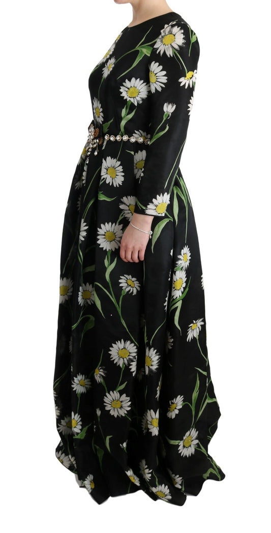 Dolce & Gabbana – Langes Maxikleid aus mehrfarbiger Seide mit Sonnenblumenprint