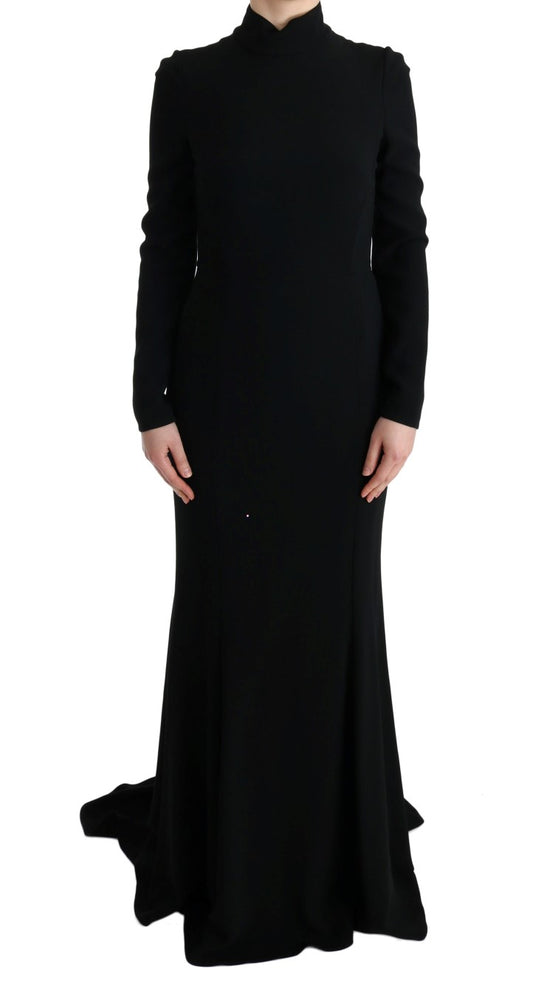 Dolce & Gabbana – Langes, schwarzes Stretch-Etuikleid