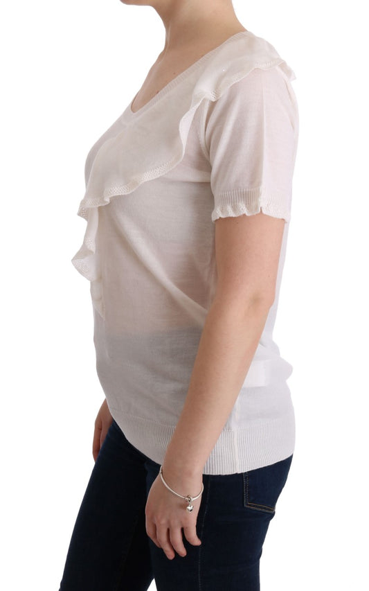 MARGHI LO' Weißes T-Shirt aus 100 % Lana-Wolle