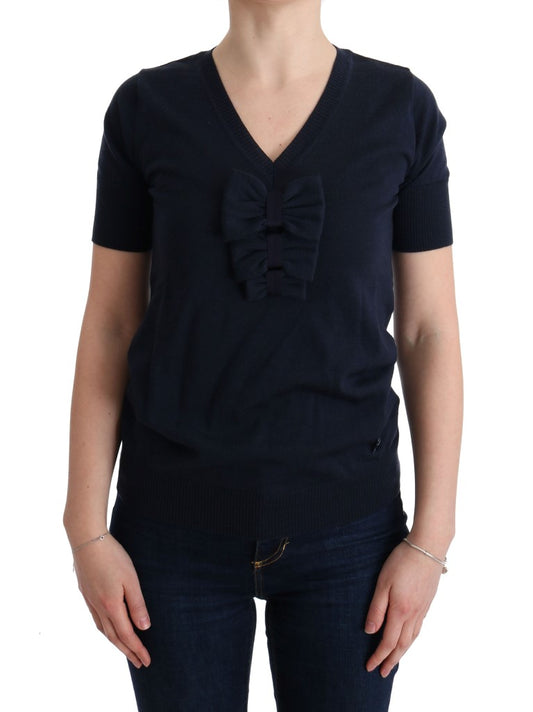 MARGHI LO' Blaues Blusentop aus 100 % Lana-Wolle